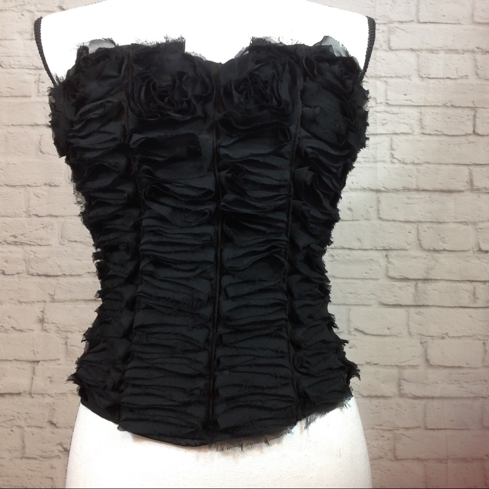 Strapless Top Textured Black Roses, Bustier Style